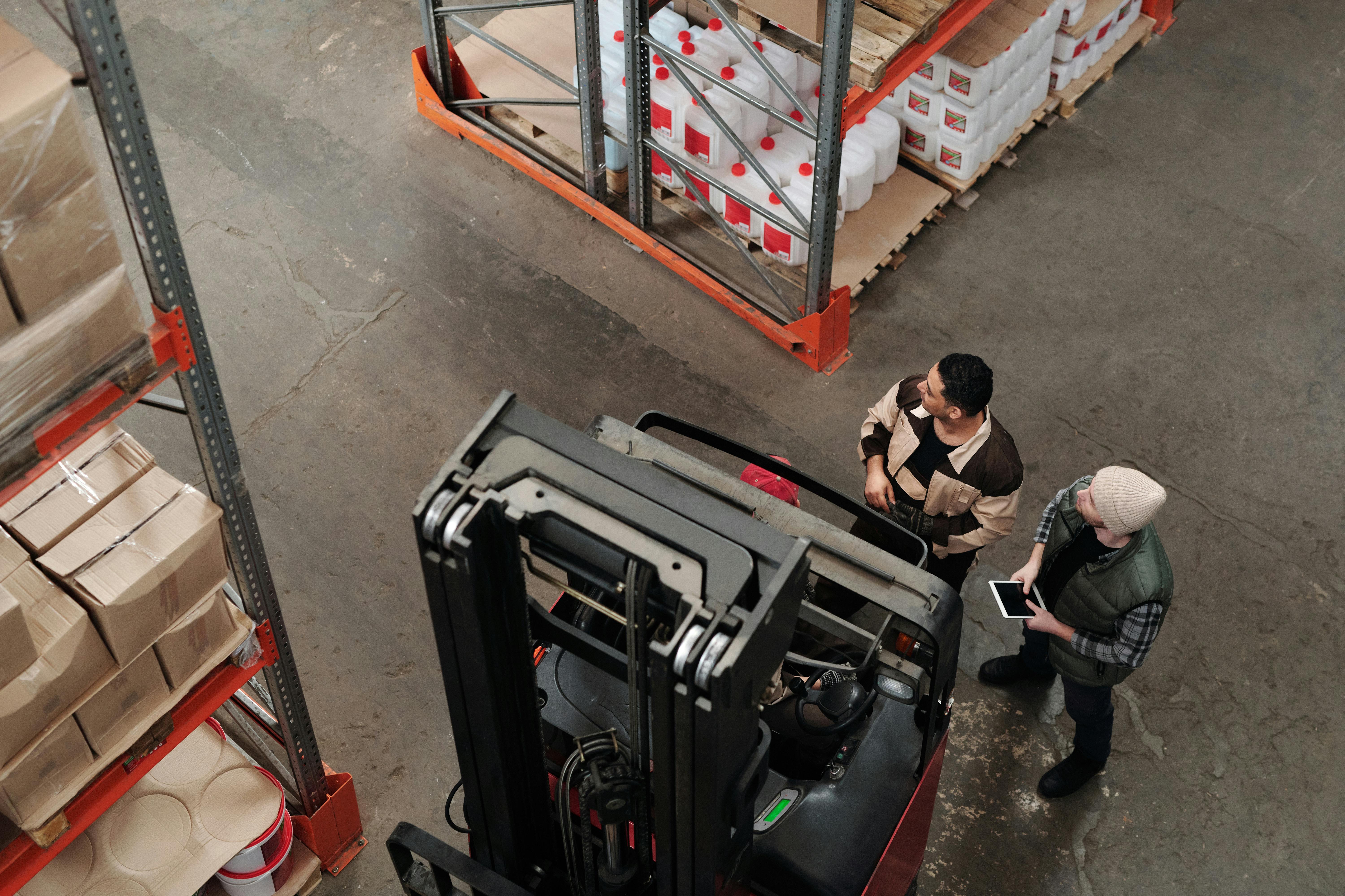 Forklift in warehouse